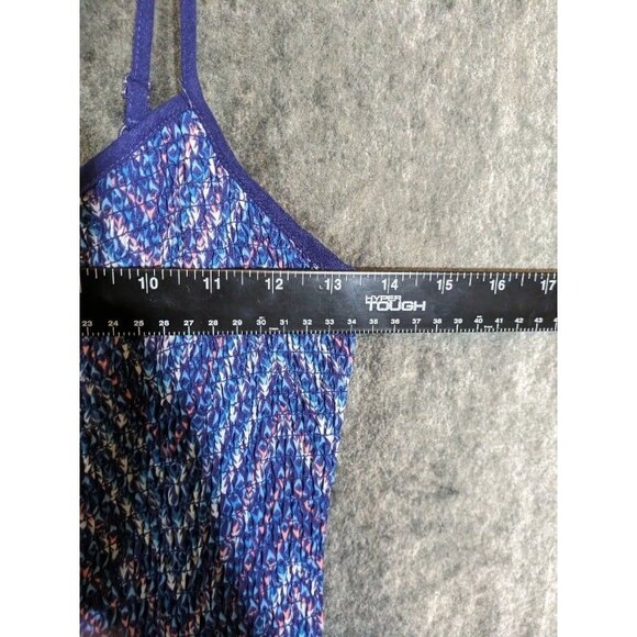 Blue Smocked Chevron Mini Dress with Adjustable Straps Geometric Print Medium - Picture 3 of 5